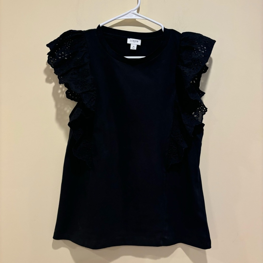 J.Crew Black Eyelet Ruffle Sleeve Top - Size M